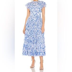 BRAND NEW, NEVER WORN - MAC DUGGAL HIGH NECK RUFFLE CAP SLEEVE FLORAL DRESS